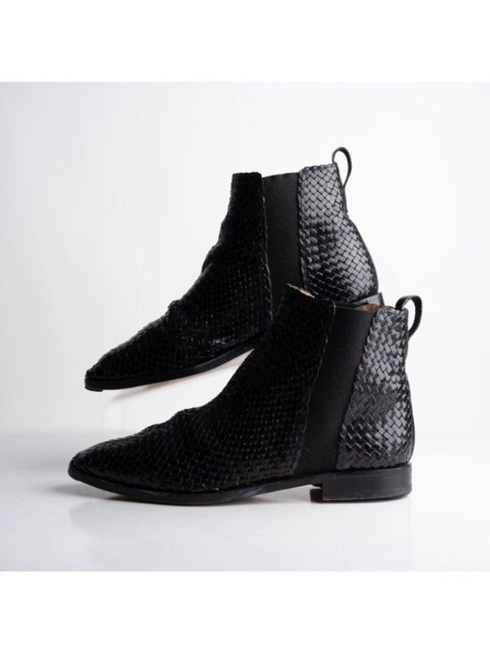 Charles Jourdan Vintage Ankle boots Mens Leather Woven Black Braided US 8 EU 42 main image 4